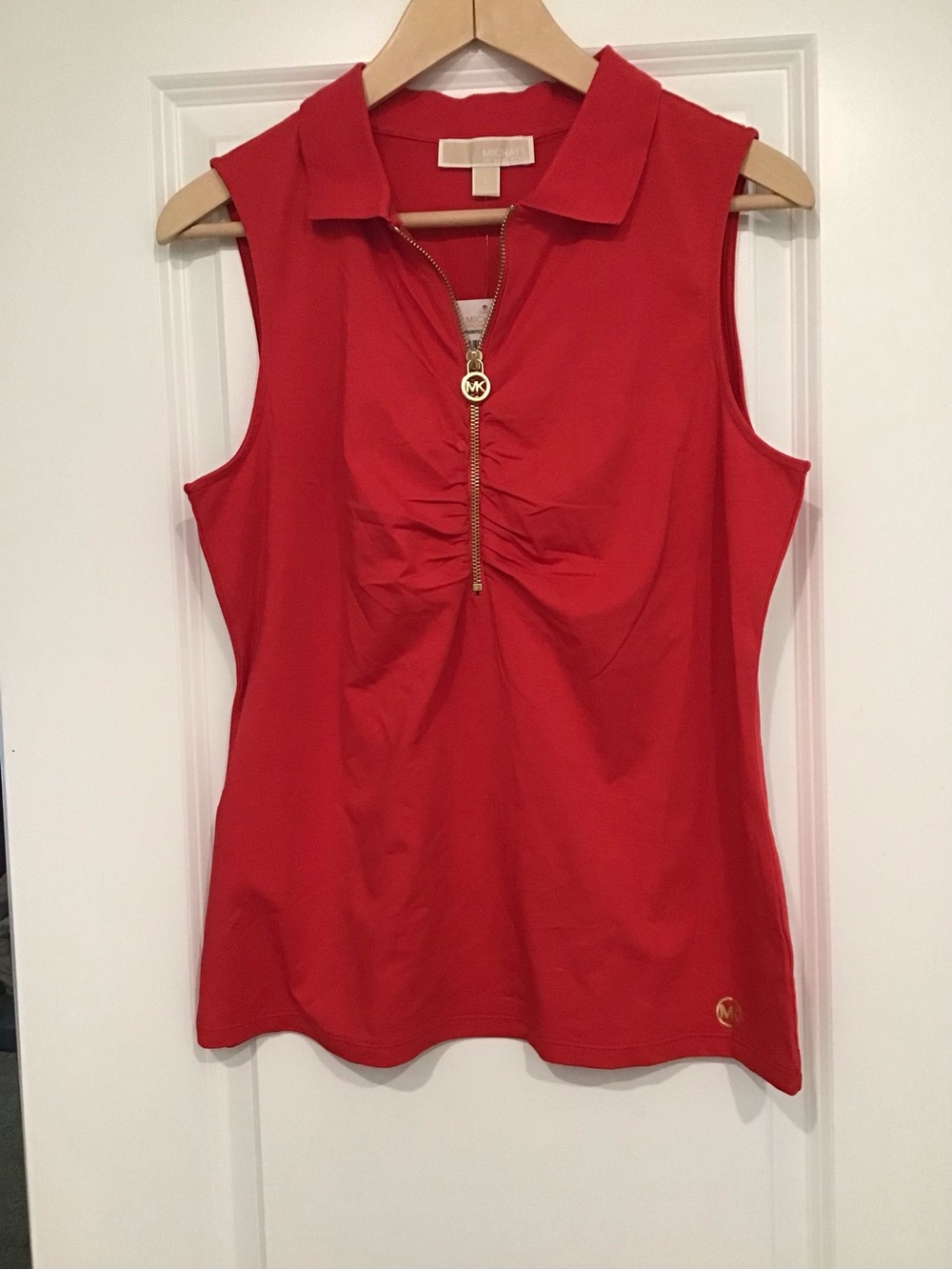 MICHAEL Michael Kors Red Sleeveless Polo Zip Front Tank